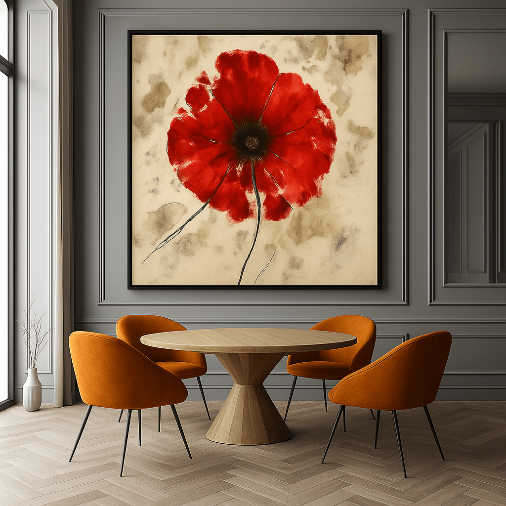 Canvas Print : Crimson Whisper - Minimalist Botanical Wall Art modern abstract canvas wall art by Rossetti Art – luxury interior design artwork for living room, bedroom, office – Bold Flower Poster Botanical Art Print Contemporary Art for Sale