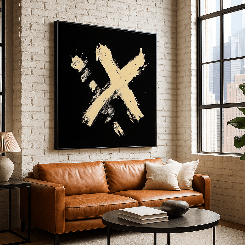 Canvas Print: Cross of Silence – Minimalist Abstract Black and White Canvas Print for Modern Interiors modern abstract canvas wall art by Rossetti Art – luxury interior design artwork for living room, bedroom, office – abstract wall art canvas print art Chiara Rossetti