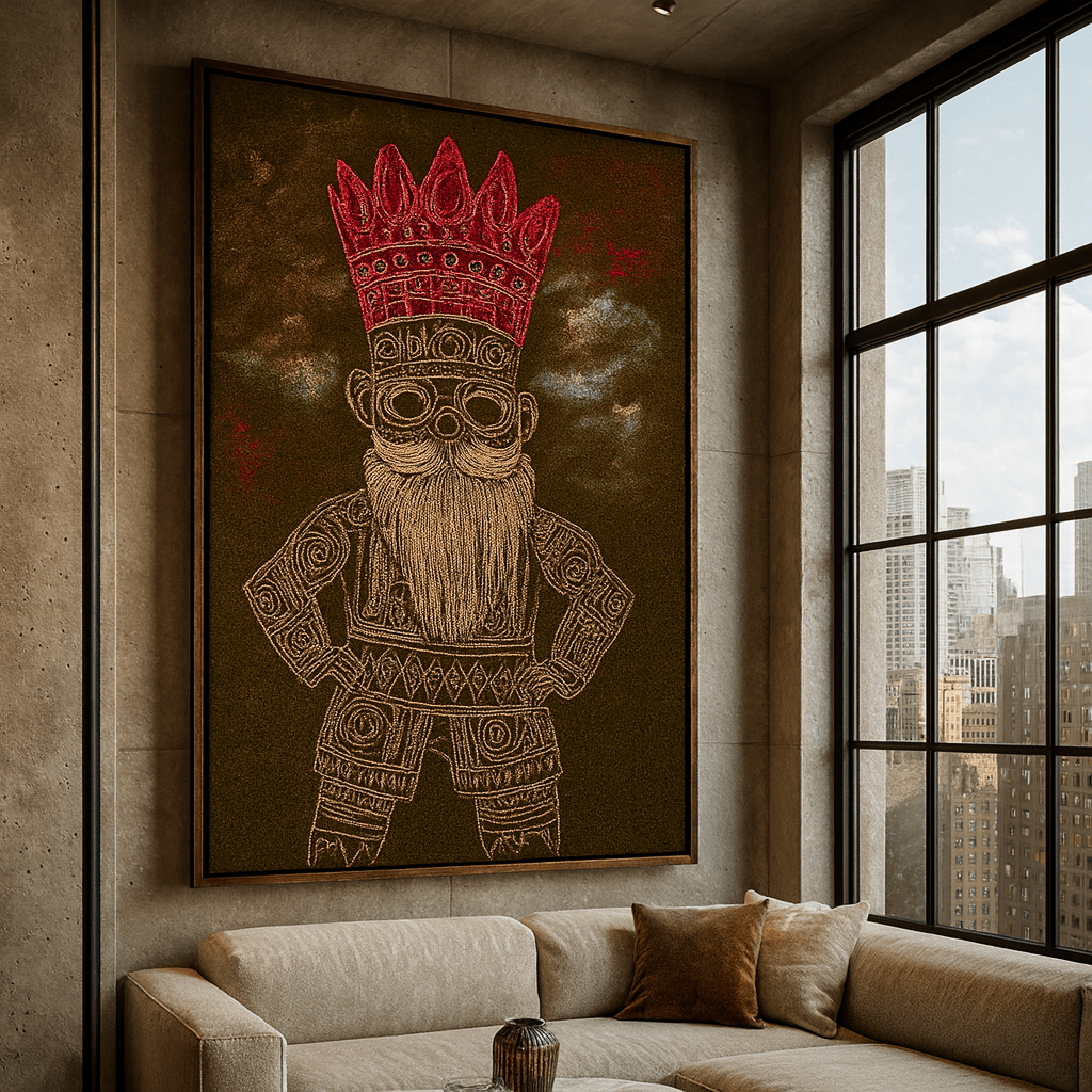 Canvas Print : Crowned Chalk King – Abstract Tribal Canvas Print | Museum - Quality Wall Art by Chiara Rossetti modern abstract canvas wall art by Rossetti Art – luxury interior design artwork for living room, bedroom, office – figurative large geometric wall art for living room minimalist art canvas