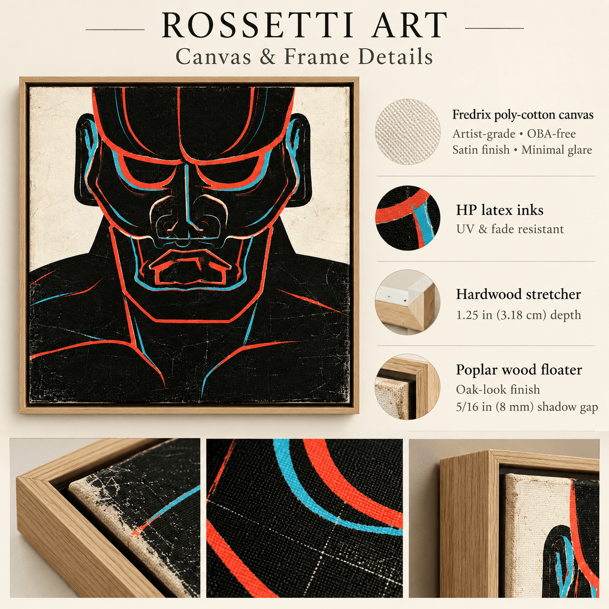 Cubist Wall Art – Crimson Sentinel framed canvas print by Rossetti Art