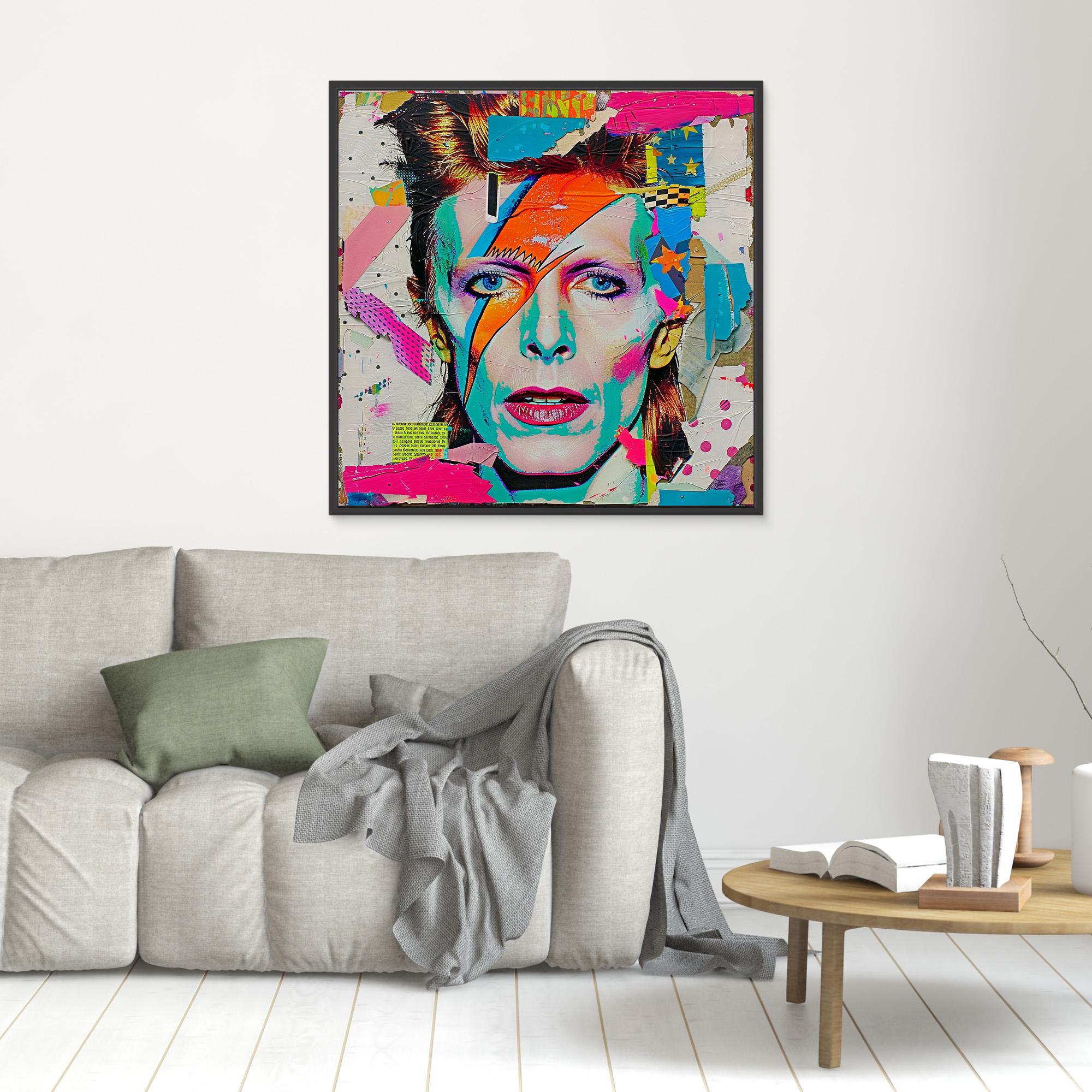 Canvas Print : David Bowie Print Vibrant - Pop Art Collage modern abstract canvas wall art by Rossetti Art – luxury interior design artwork for living room, bedroom, office – david bowie art david bowie artwork prints david bowie portraits