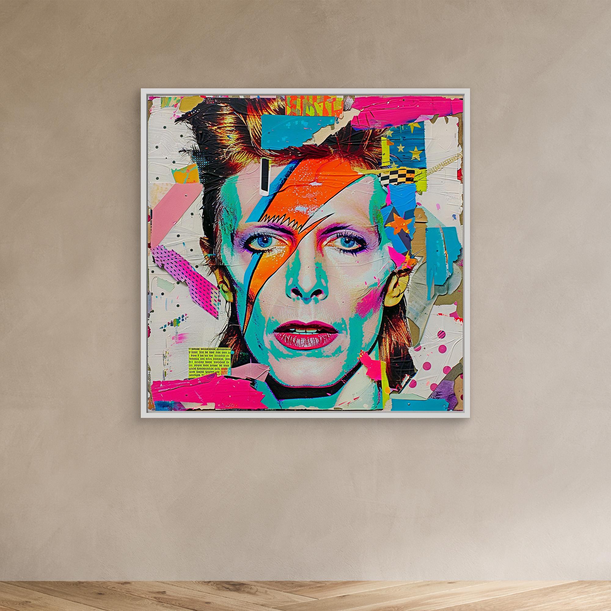 Canvas Print : David Bowie Print Vibrant - Pop Art Collage modern abstract canvas wall art by Rossetti Art – luxury interior design artwork for living room, bedroom, office – david bowie art david bowie artwork prints david bowie portraits