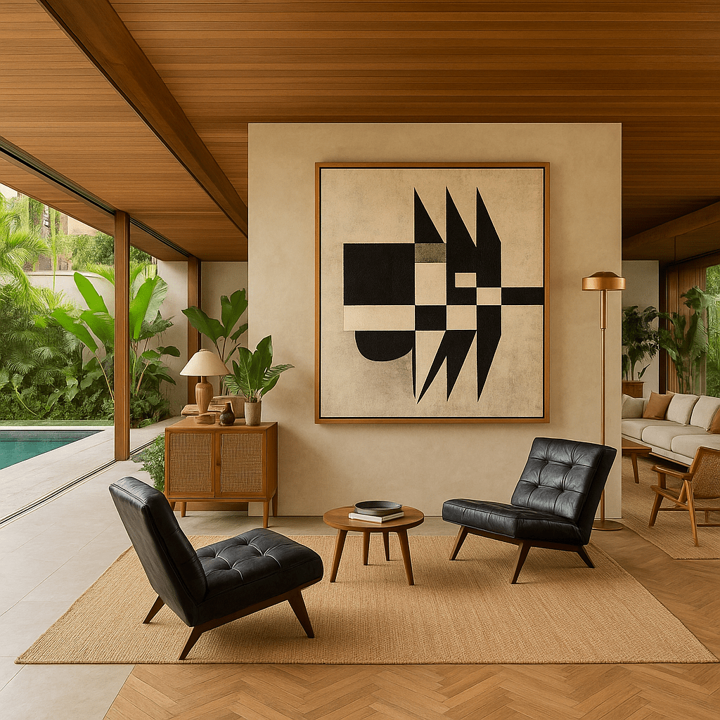 Canvas Print : Deco Pulse – Black & Beige Abstract Modern Geometric Canvas Art modern abstract canvas wall art by Rossetti Art – luxury interior design artwork for living room, bedroom, office – Contemporary Art for Sale contemporary art piece Contemporary art print