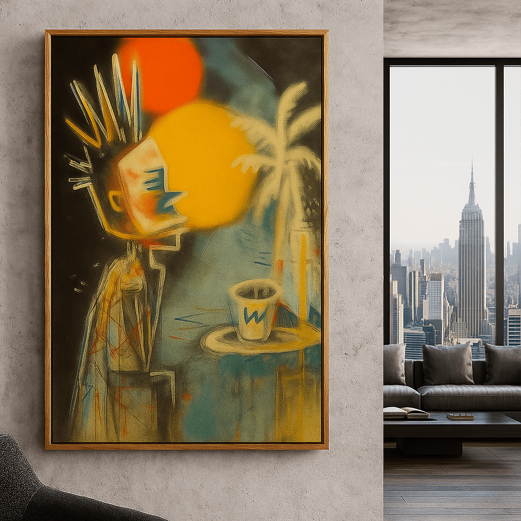 Canvas Print : "Double Sun Mood" – Urban Graffiti - Style Canvas Art with Coffee Vibes - Chiara Rossetti