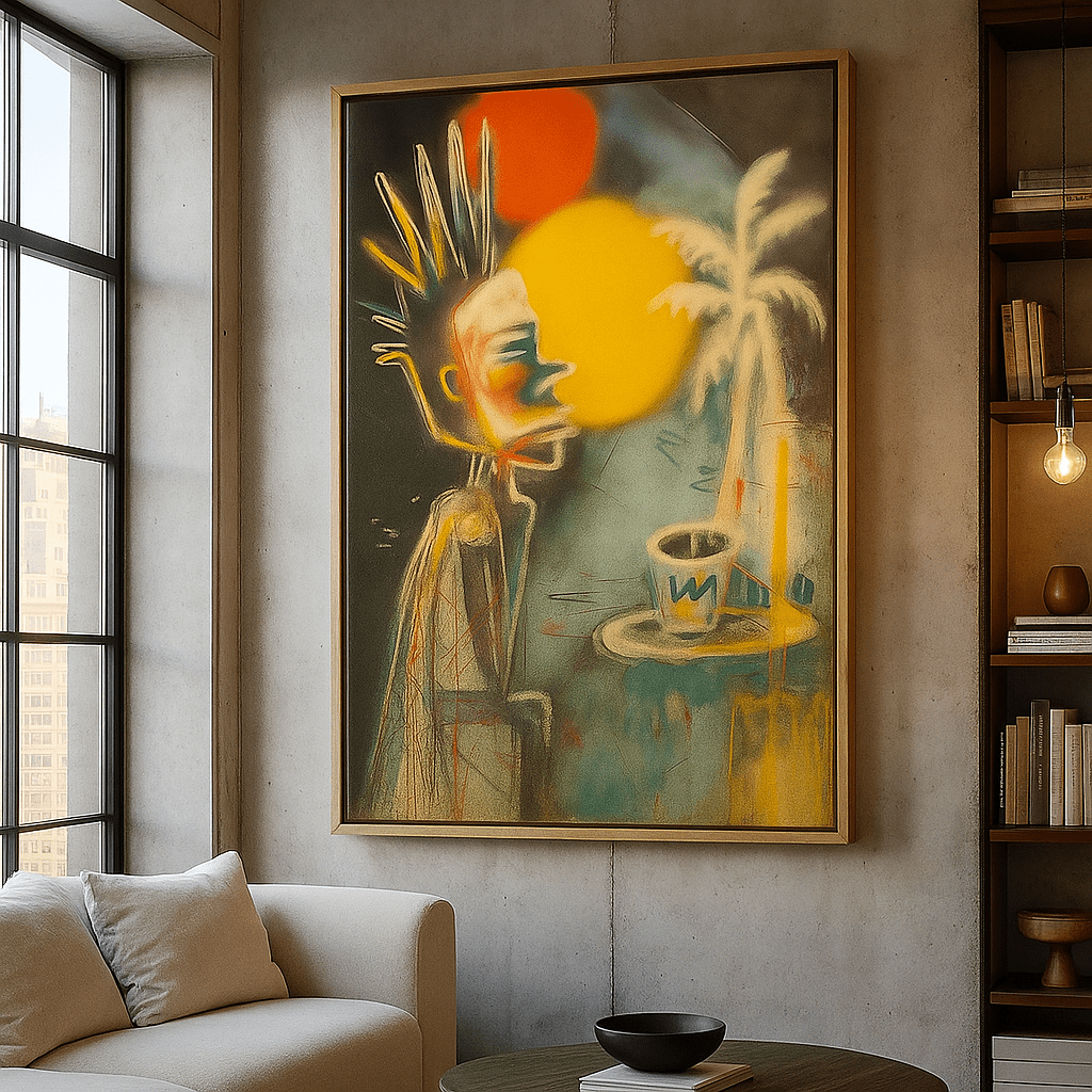 Canvas Print : "Double Sun Mood" – Urban Graffiti - Style Canvas Art with Coffee Vibes - Chiara Rossetti