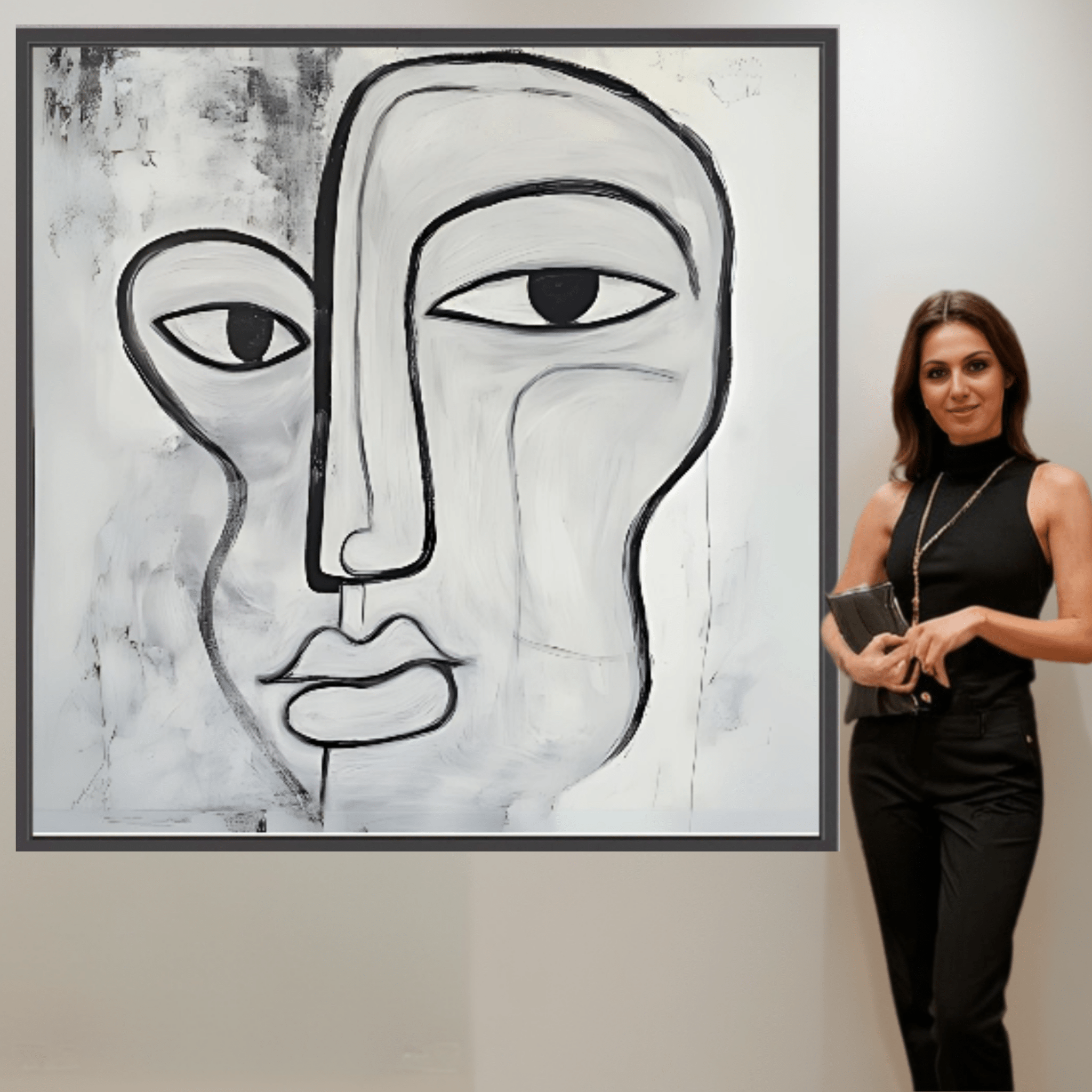 Canvas Print: Duality of the Soul – Abstract Black & White Art modern abstract canvas wall art by Rossetti Art – luxury interior design artwork for living room, bedroom, office – Abstract Black and Gold Wall Art Abstract Line Art Black And White Art