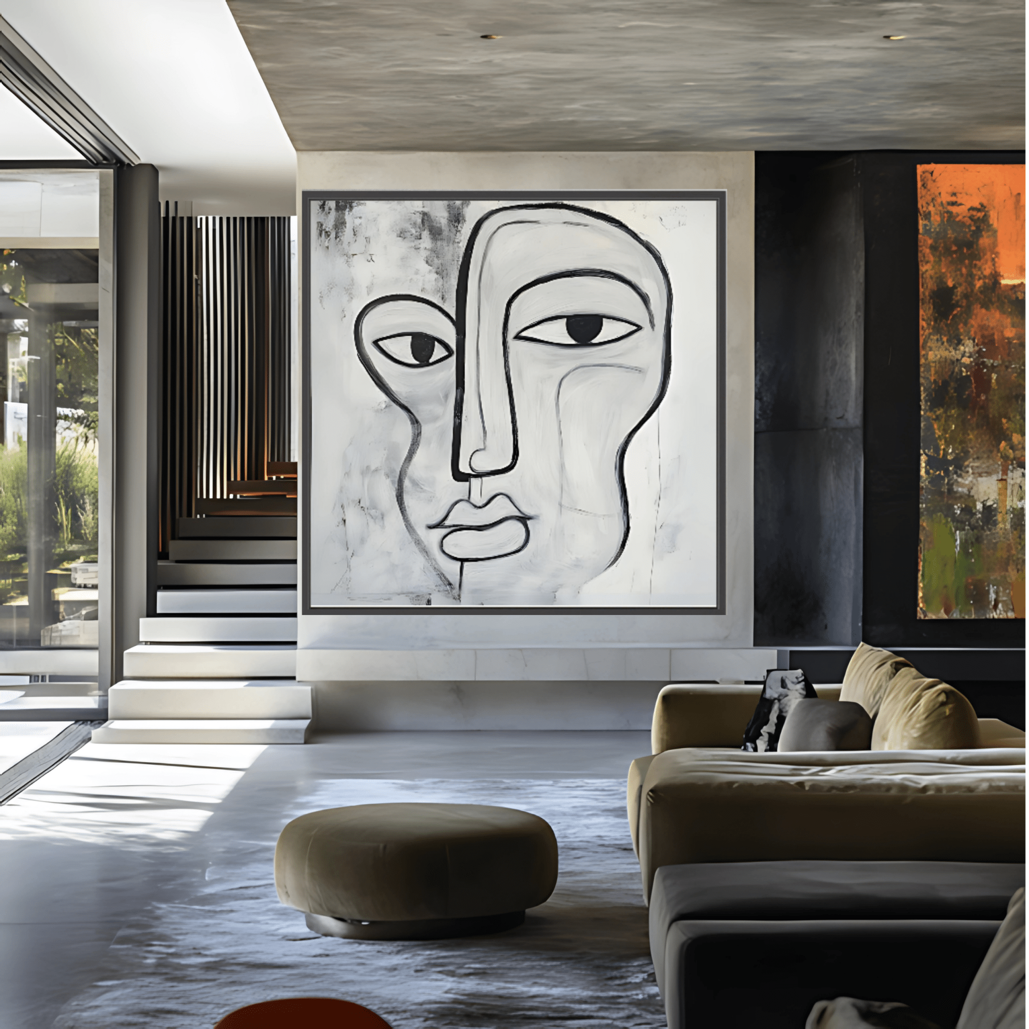 Canvas Print: Duality of the Soul – Abstract Black & White Art modern abstract canvas wall art by Rossetti Art – luxury interior design artwork for living room, bedroom, office – Abstract Black and Gold Wall Art Abstract Line Art Black And White Art