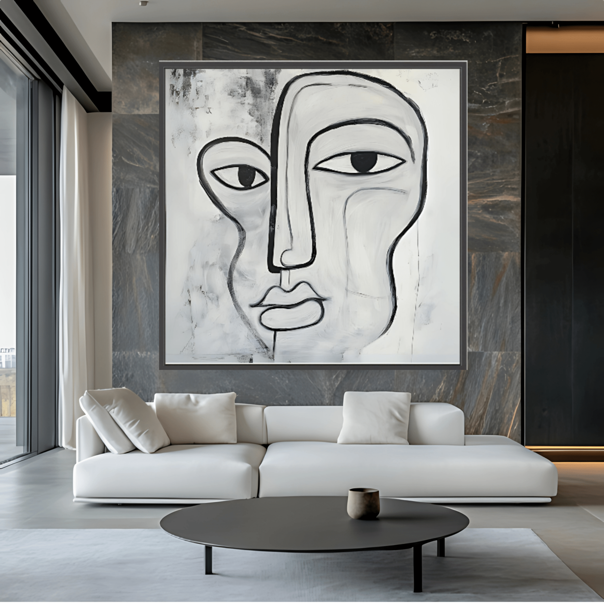 Canvas Print: Duality of the Soul – Abstract Black & White Art modern abstract canvas wall art by Rossetti Art – luxury interior design artwork for living room, bedroom, office – Abstract Black and Gold Wall Art Abstract Line Art Black And White Art