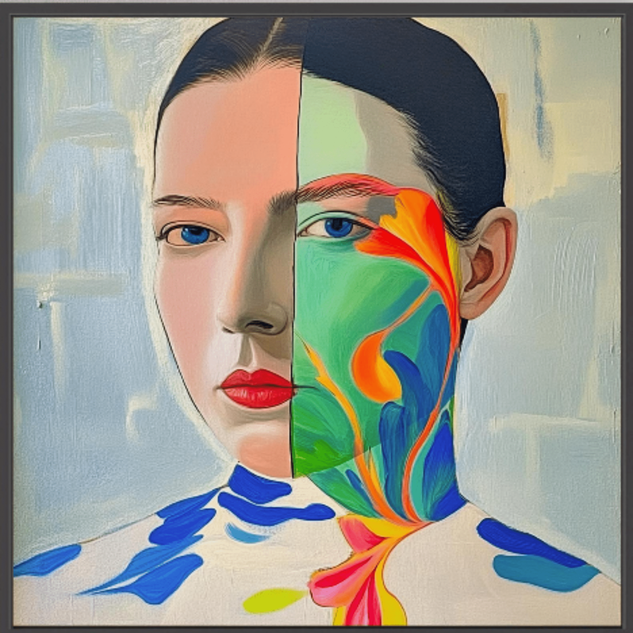 Canvas Print: "Duality" – Surreal Abstract Portrait Wall Art modern abstract canvas wall art by Rossetti Art – luxury interior design artwork for living room, bedroom, office – abstract cubist portrait Abstract portrait Abstract portrait art