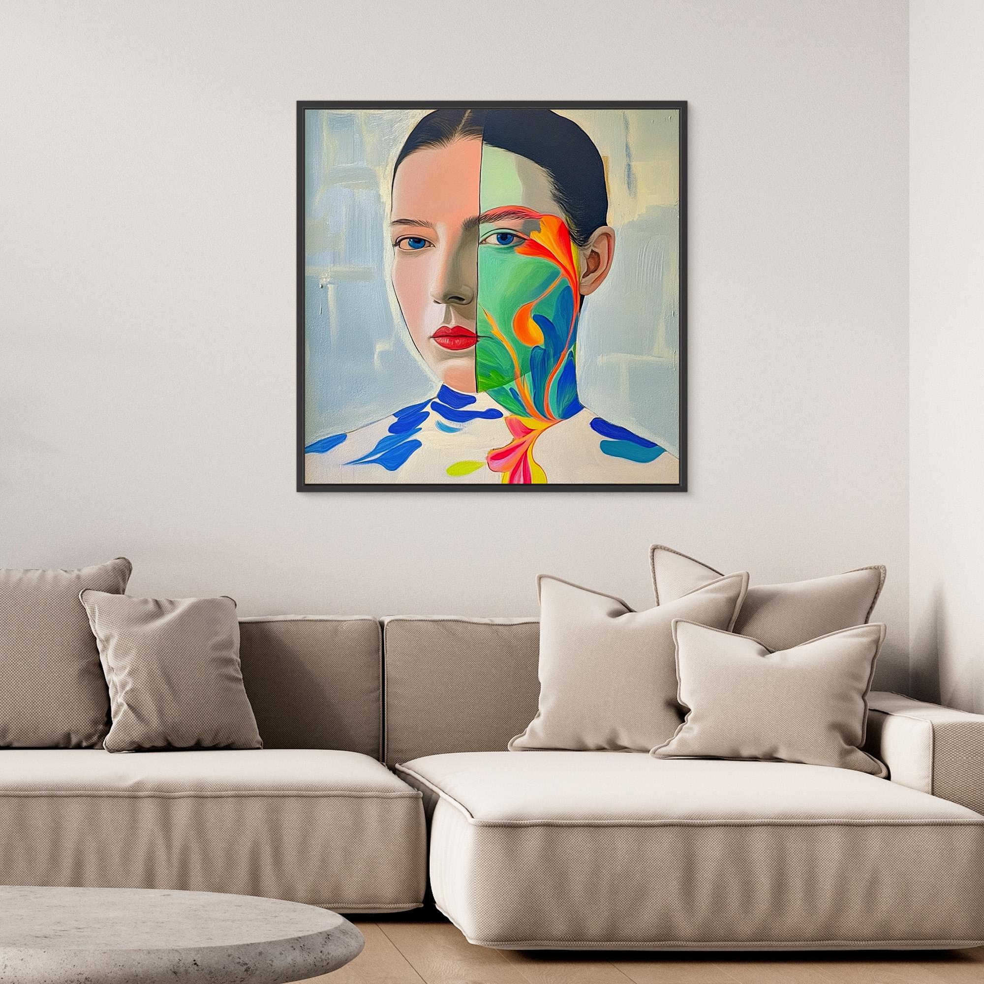Canvas Print: "Duality" – Surreal Abstract Portrait Wall Art modern abstract canvas wall art by Rossetti Art – luxury interior design artwork for living room, bedroom, office – abstract cubist portrait Abstract portrait Abstract portrait art