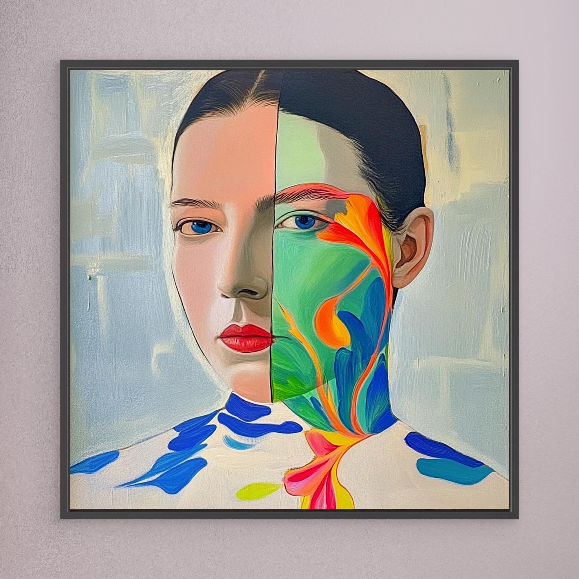 Canvas Print: "Duality" – Surreal Abstract Portrait Wall Art modern abstract canvas wall art by Rossetti Art – luxury interior design artwork for living room, bedroom, office – abstract cubist portrait Abstract portrait Abstract portrait art