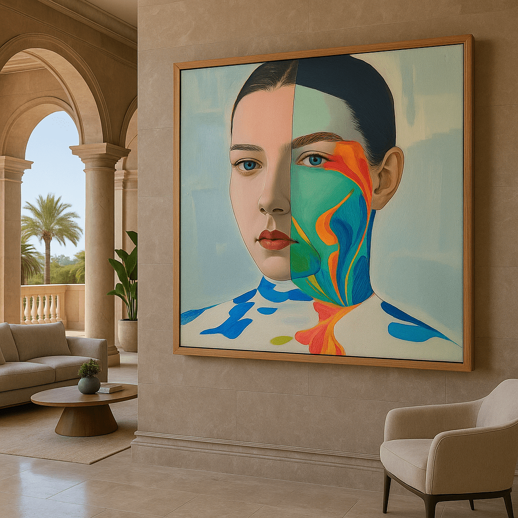 Canvas Print: "Duality" – Surreal Abstract Portrait Wall Art modern abstract canvas wall art by Rossetti Art – luxury interior design artwork for living room, bedroom, office – abstract cubist portrait Abstract portrait Abstract portrait art