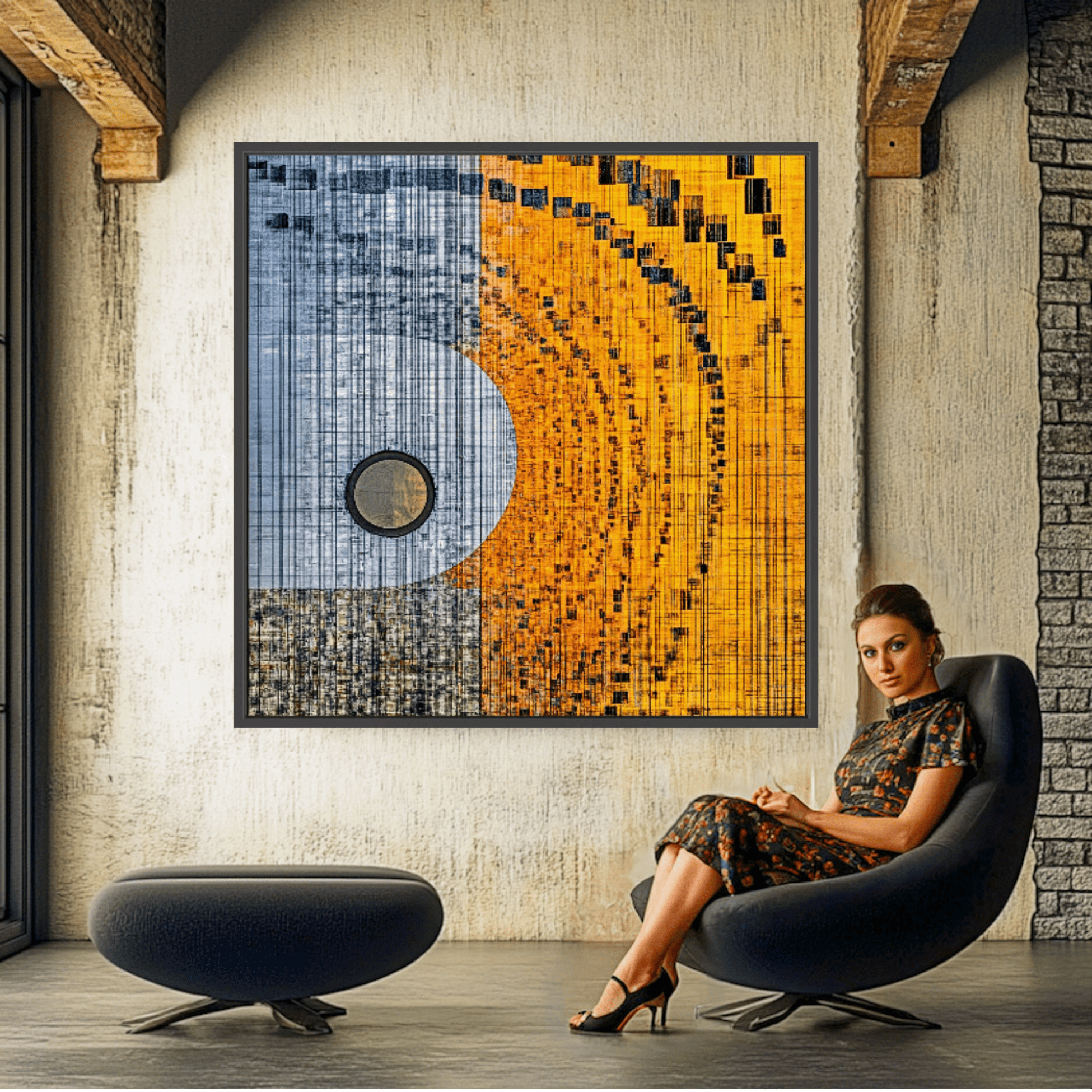 Canvas Print : Dynamic Yellow & Black Geometric - Abstract Art modern abstract canvas wall art by Rossetti Art – luxury interior design artwork for living room, bedroom, office – Abstract Modern Wall Art Bold Geometric Canvas Contemporary Minimalist Decor