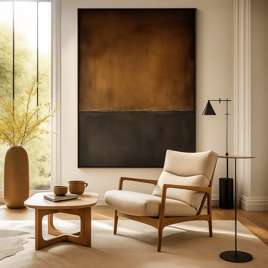 Canvas Print : “Earth Horizon” - Canvas Print in Modern Minimalist Interior modern abstract canvas wall art by Rossetti Art – luxury interior design artwork for living room, bedroom, office – large abstract art large canvas artwork large geometric wall art for living room