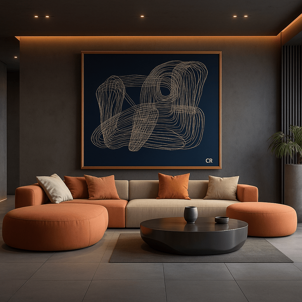 Canvas Print: Echo Lines – Minimalist Navy & White Abstract Wall Art modern abstract canvas wall art by Rossetti Art – luxury interior design artwork for living room, bedroom, office – Bold and Dynamic Artistic Home Accent Colorful Statement Wall Art Contemporary Grid Art