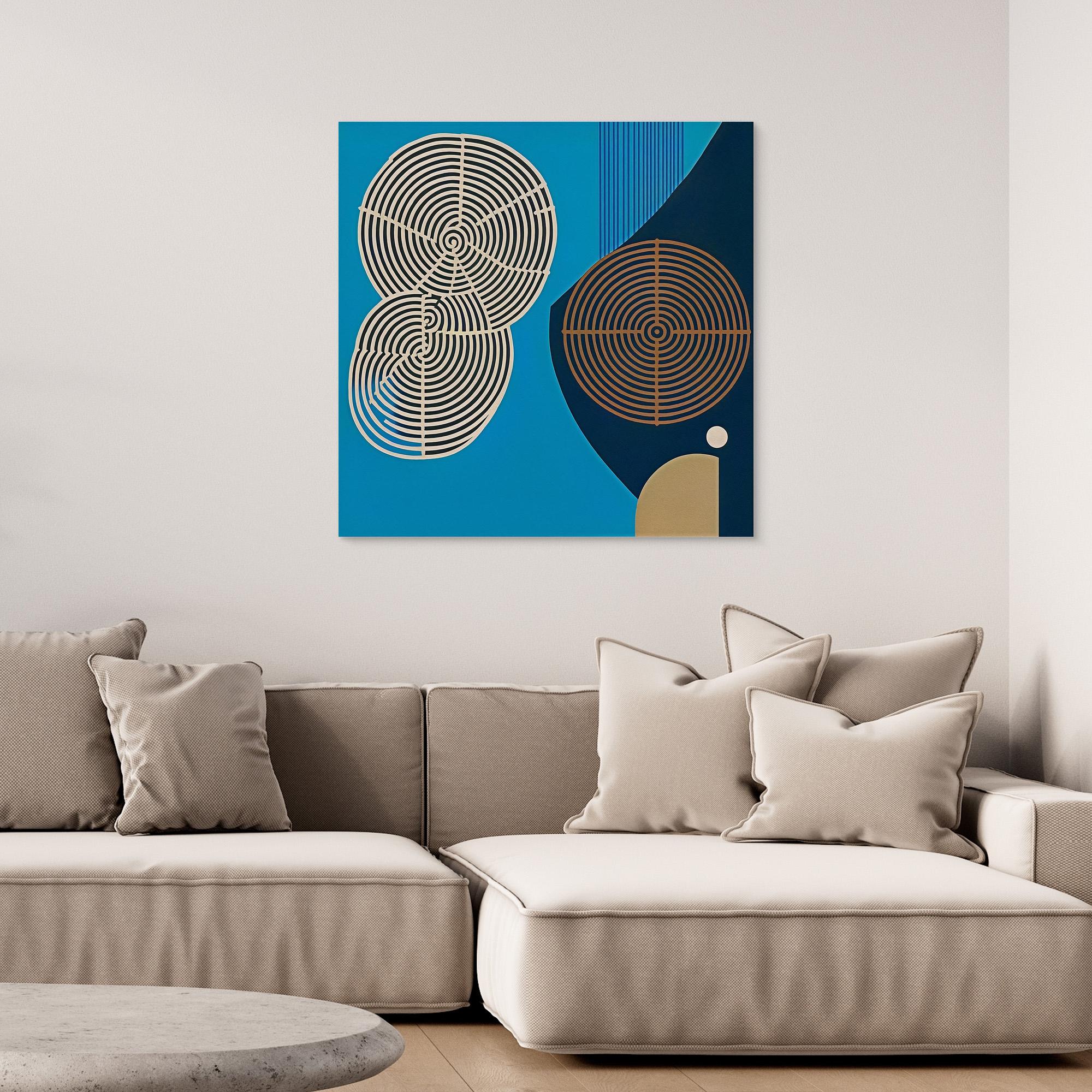 Canvas Print: “Echoes of Growth” – Abstract Tree Rings in Modern Blue Tones modern abstract canvas wall art by Rossetti Art – luxury interior design artwork for living room, bedroom, office – abstract geometric wall art Geometric Abstract Art Geometric Wall Art