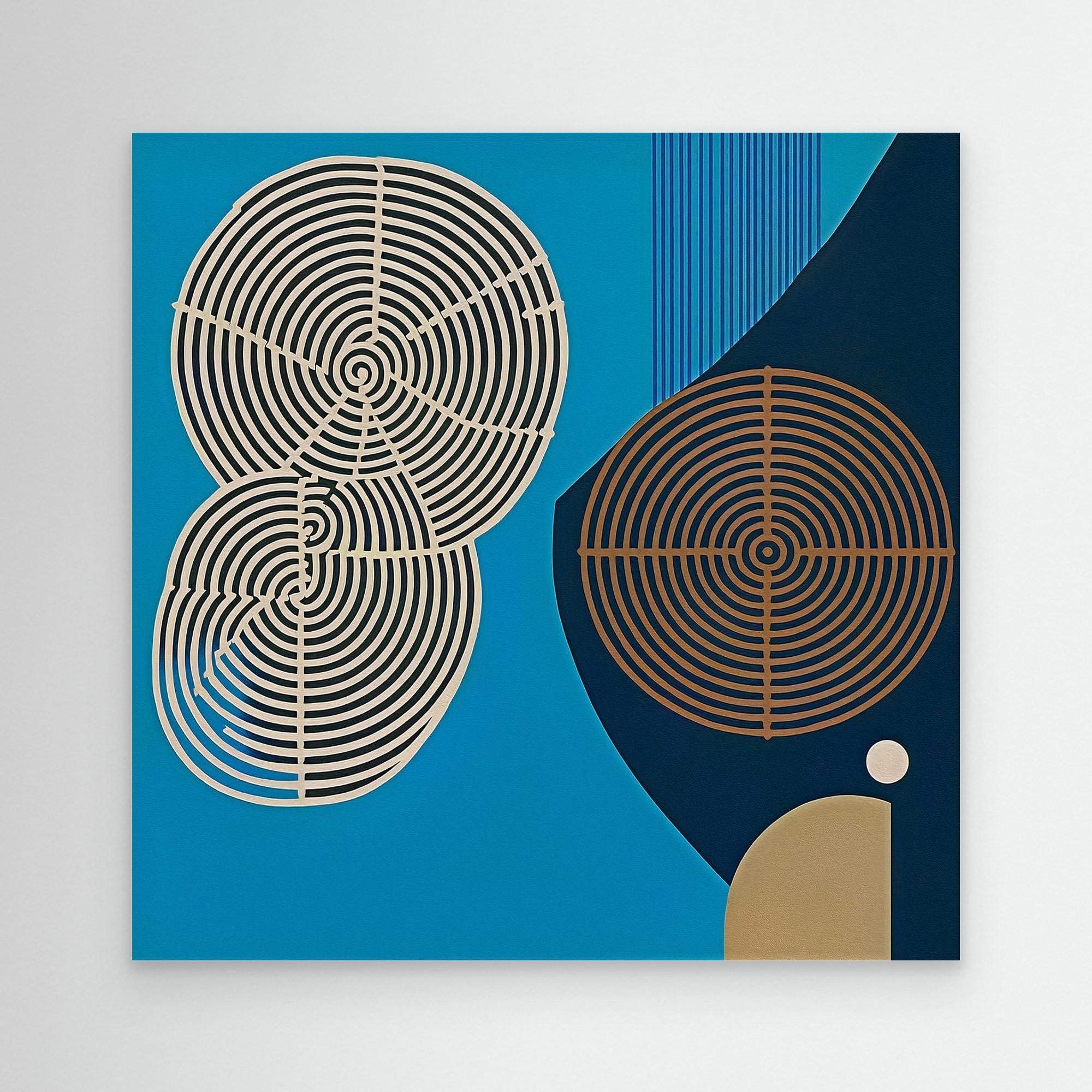 Canvas Print: “Echoes of Growth” – Abstract Tree Rings in Modern Blue Tones modern abstract canvas wall art by Rossetti Art – luxury interior design artwork for living room, bedroom, office – abstract geometric wall art Geometric Abstract Art Geometric Wall Art