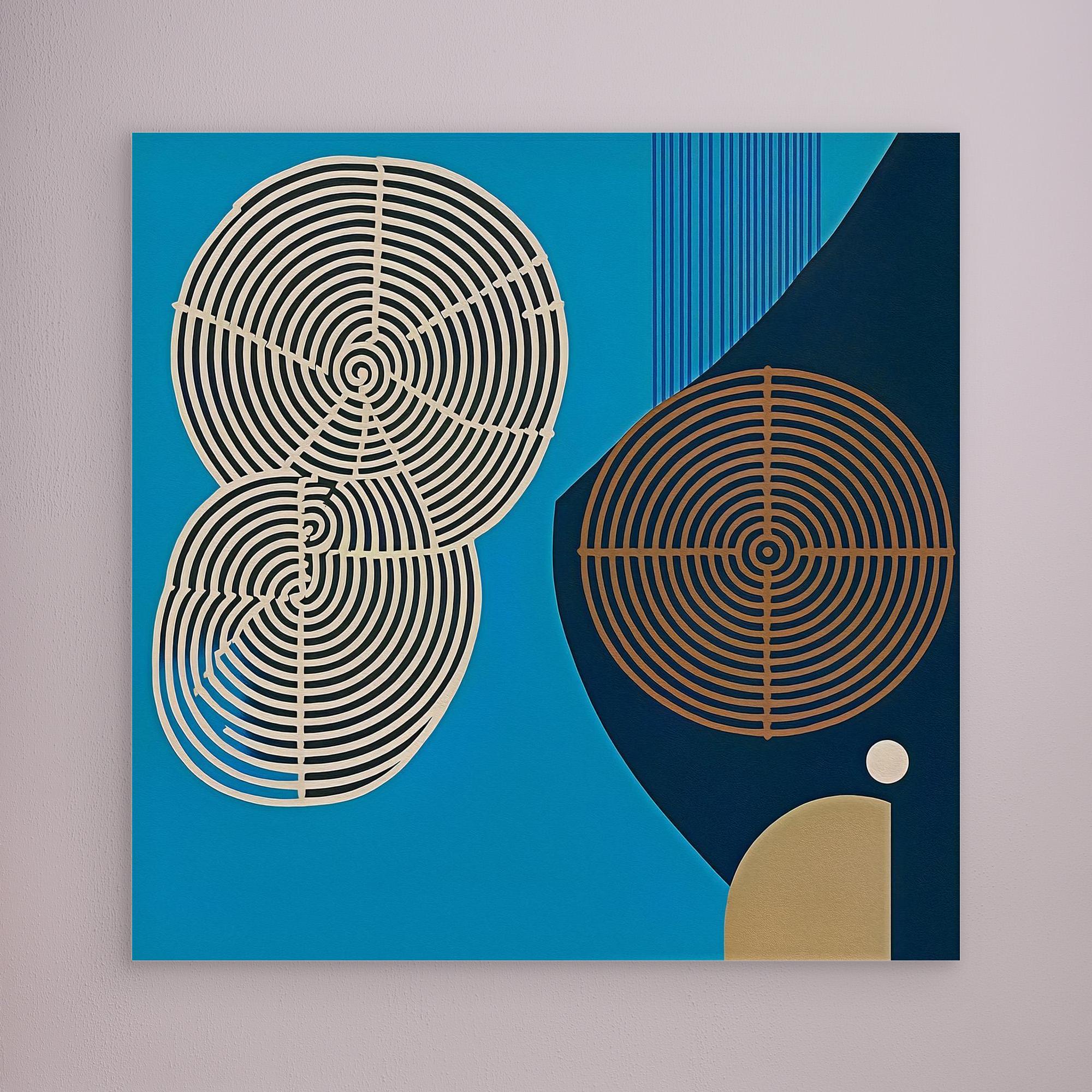 Canvas Print: “Echoes of Growth” – Abstract Tree Rings in Modern Blue Tones modern abstract canvas wall art by Rossetti Art – luxury interior design artwork for living room, bedroom, office – abstract geometric wall art Geometric Abstract Art Geometric Wall Art
