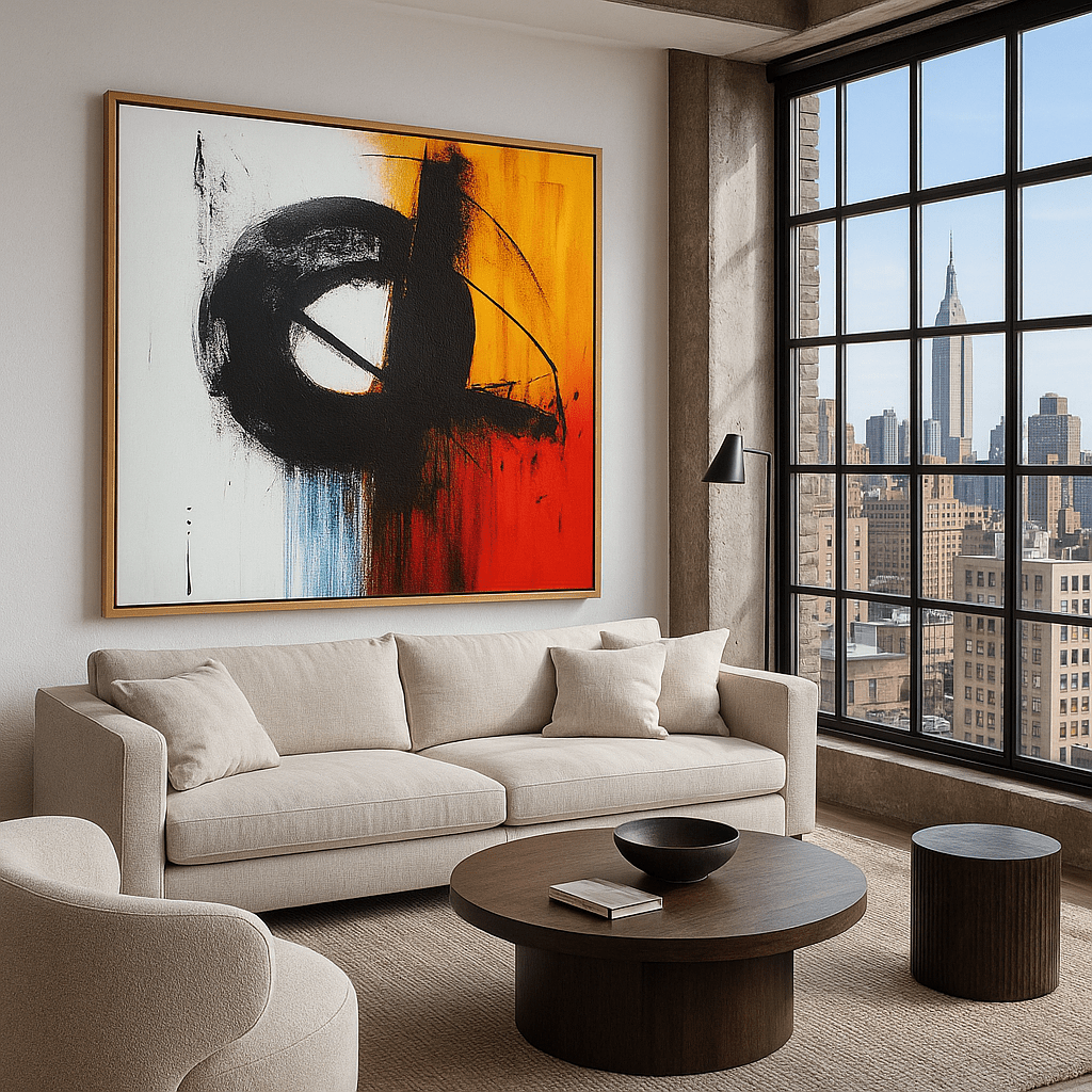 Canvas Print : "Eclipse Momentum" - Circle Abstract Expressionist Wall Art modern abstract canvas wall art by Rossetti Art – luxury interior design artwork for living room, bedroom, office – Abstract Circular Wall Art contemporary art piece Contemporary Canvas Art