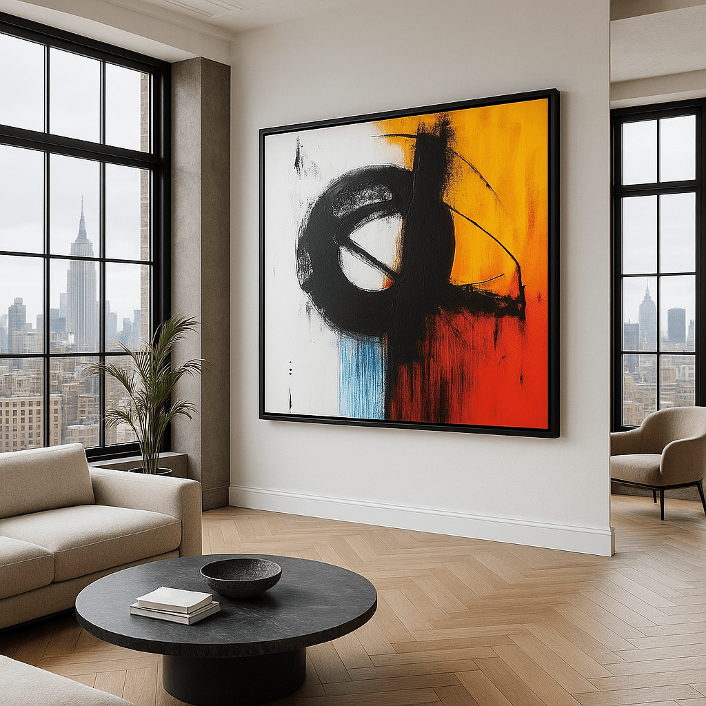 Canvas Print : "Eclipse Momentum" - Circle Abstract Expressionist Wall Art modern abstract canvas wall art by Rossetti Art – luxury interior design artwork for living room, bedroom, office – Abstract Circular Wall Art contemporary art piece Contemporary Canvas Art
