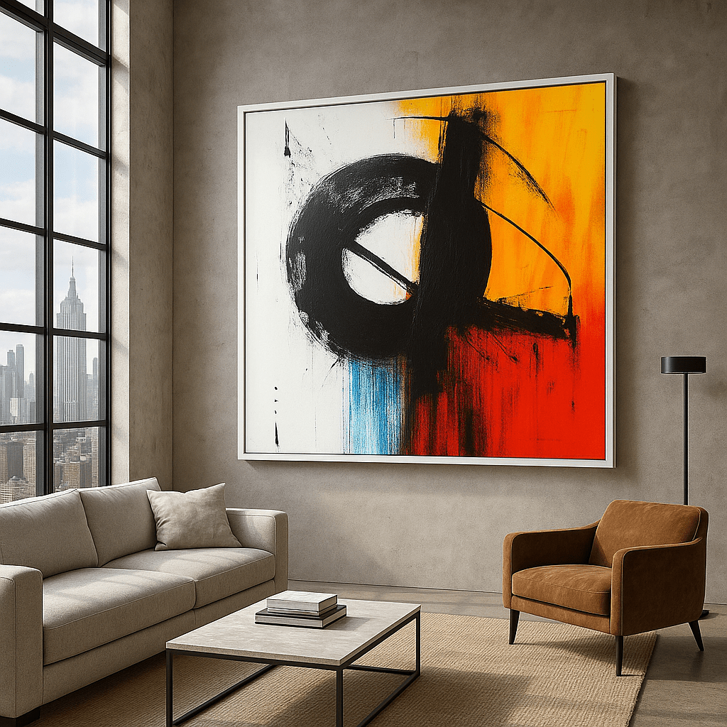 Canvas Print : "Eclipse Momentum" - Circle Abstract Expressionist Wall Art modern abstract canvas wall art by Rossetti Art – luxury interior design artwork for living room, bedroom, office – Abstract Circular Wall Art contemporary art piece Contemporary Canvas Art