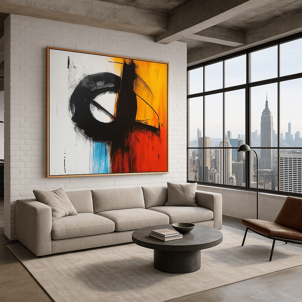 Canvas Print : "Eclipse Momentum" - Circle Abstract Expressionist Wall Art modern abstract canvas wall art by Rossetti Art – luxury interior design artwork for living room, bedroom, office – Abstract Circular Wall Art contemporary art piece Contemporary Canvas Art