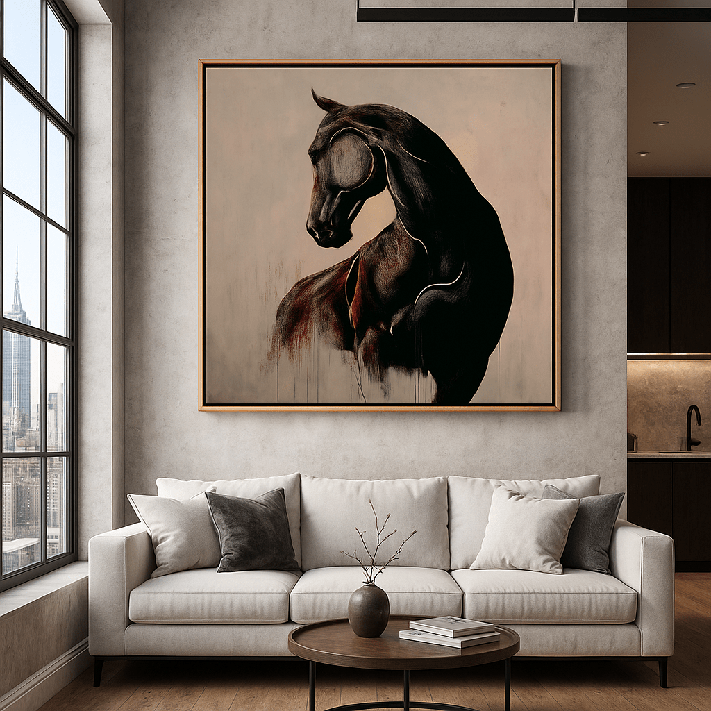 Canvas Print: Eclipse Stallion – Abstract Horse Canvas Print | Modern Fine Art by Chiara Rossetti modern abstract canvas wall art by Rossetti Art – luxury interior design artwork for living room, bedroom, office – abstract wall art contemporary wall design framed abstract canvas