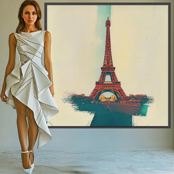 Canvas Print: Eiffel Tower Canvas Print - Eiffel Tower Artwork Print modern abstract canvas wall art by Rossetti Art – luxury interior design artwork for living room, bedroom, office – Abstract Line Art Contemporary Art for Sale Contemporary Canvas Art