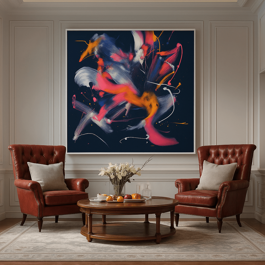 Canvas Print : Electric Chaos – Neon Abstract Canvas Wall Art modern abstract canvas wall art by Rossetti Art – luxury interior design artwork for living room, bedroom, office – colorful canvas art Contemporary Art for Sale contemporary art piece