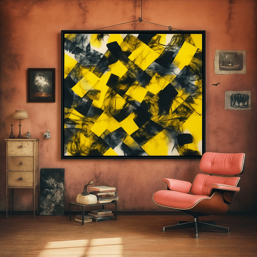 Canvas Print: Electric Contrast – Yellow & Black Abstract Art modern abstract canvas wall art by Rossetti Art – luxury interior design artwork for living room, bedroom, office – art for modern interiors black and yellow canvas Colorful Statement Wall Art