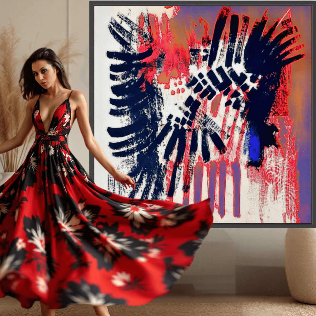 Canvas Print: Electric Dissonance Pulse – Abstract Expressionism Art modern abstract canvas wall art by Rossetti Art – luxury interior design artwork for living room, bedroom, office – Blue Accent Canvas Bold Color Canvas Print Contemporary Abstract Design