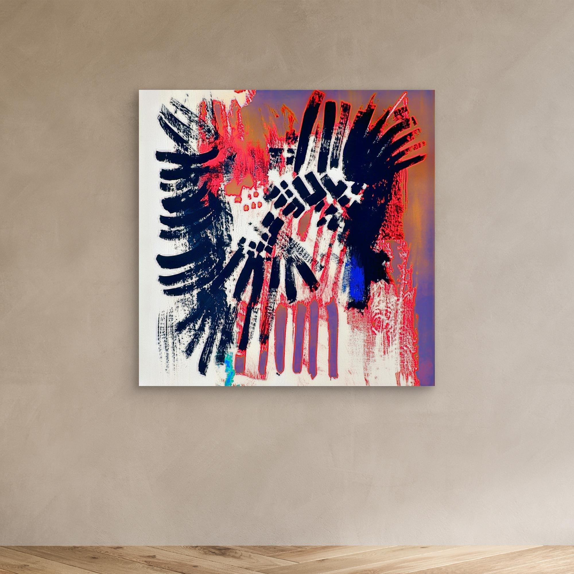 Canvas Print: Electric Dissonance Pulse – Abstract Expressionism Art modern abstract canvas wall art by Rossetti Art – luxury interior design artwork for living room, bedroom, office – Blue Accent Canvas Bold Color Canvas Print Contemporary Abstract Design