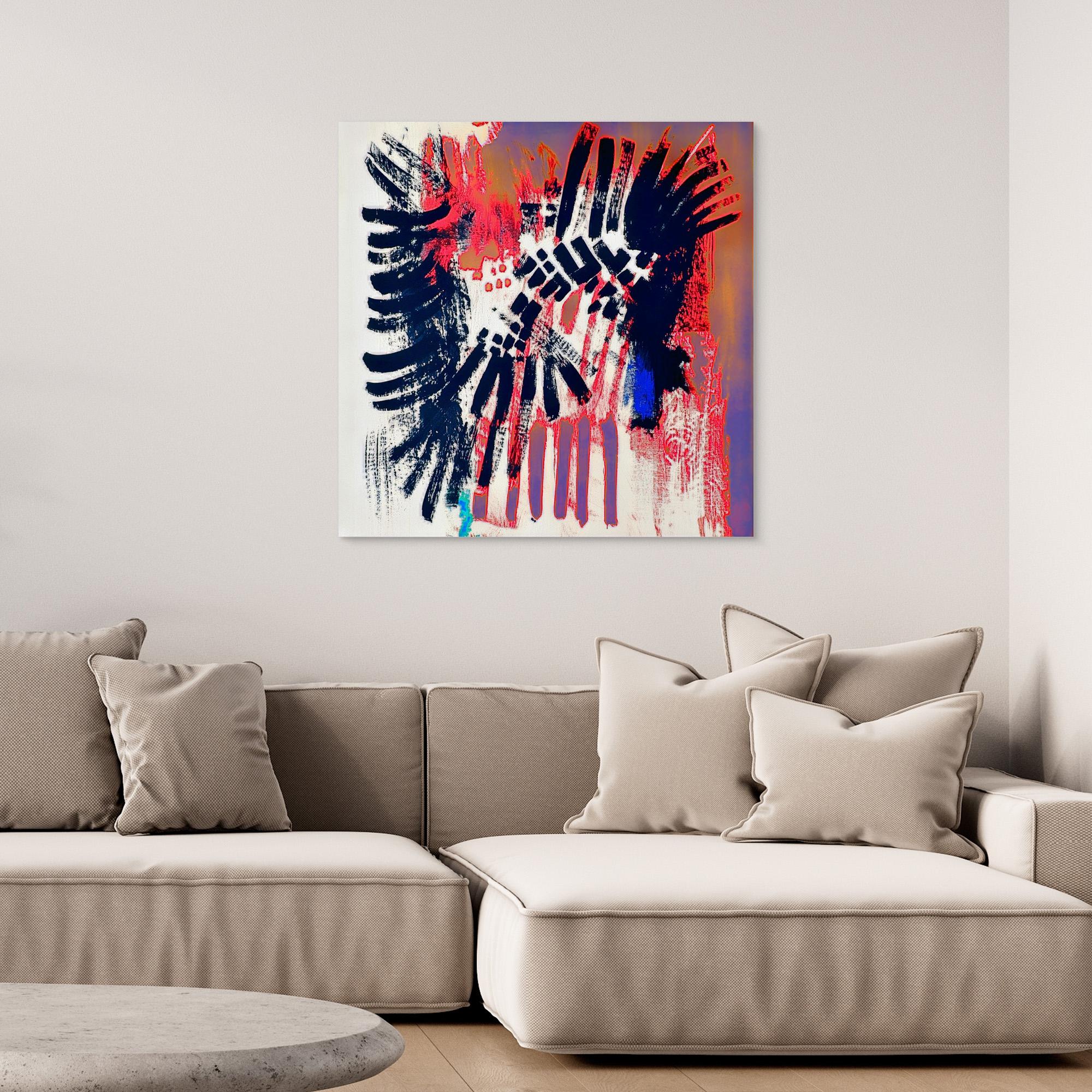 Canvas Print: Electric Dissonance Pulse – Abstract Expressionism Art modern abstract canvas wall art by Rossetti Art – luxury interior design artwork for living room, bedroom, office – Blue Accent Canvas Bold Color Canvas Print Contemporary Abstract Design