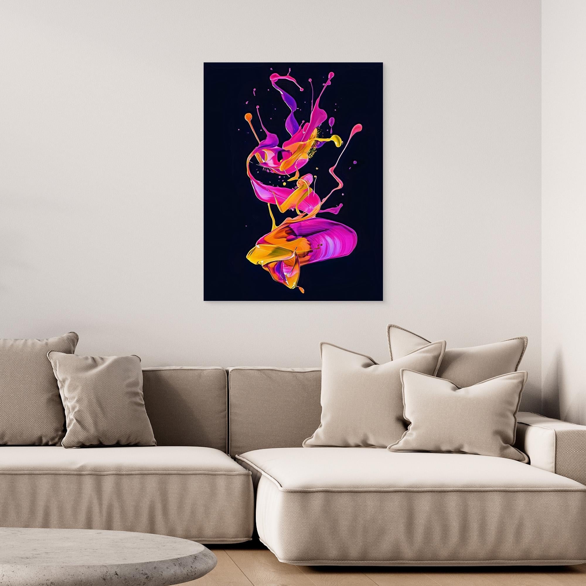 Canvas Print: "Electric Motion" - Vivid Abstract Paint Splash Wall Art modern abstract canvas wall art by Rossetti Art – luxury interior design artwork for living room, bedroom, office – Contemporary Art for Sale contemporary art piece Contemporary Canvas Art