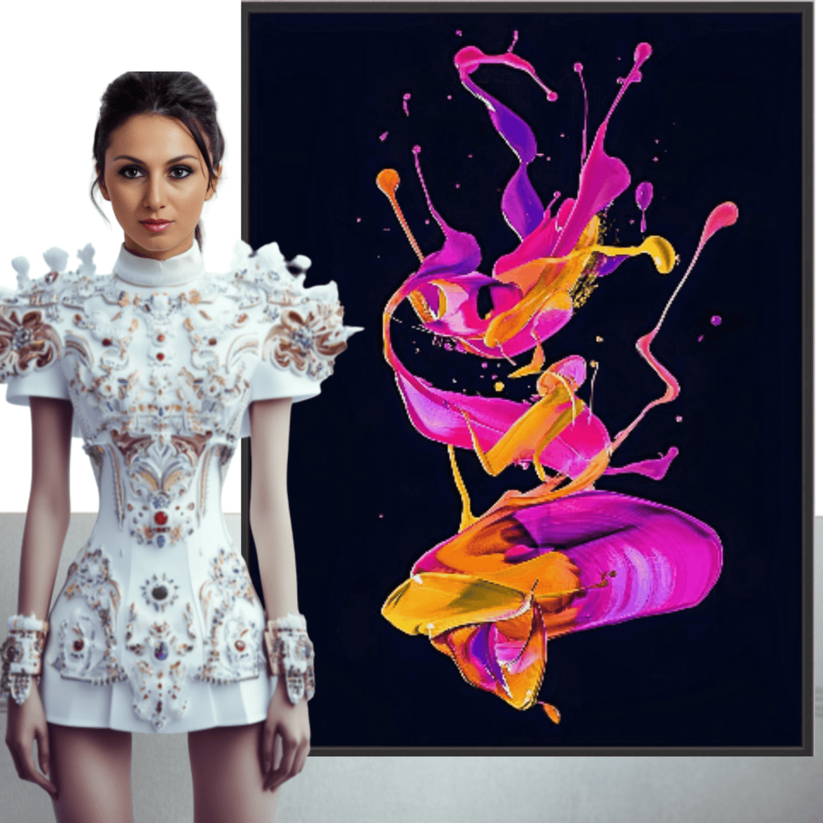 Canvas Print: "Electric Motion" - Vivid Abstract Paint Splash Wall Art modern abstract canvas wall art by Rossetti Art – luxury interior design artwork for living room, bedroom, office – Contemporary Art for Sale contemporary art piece Contemporary Canvas Art