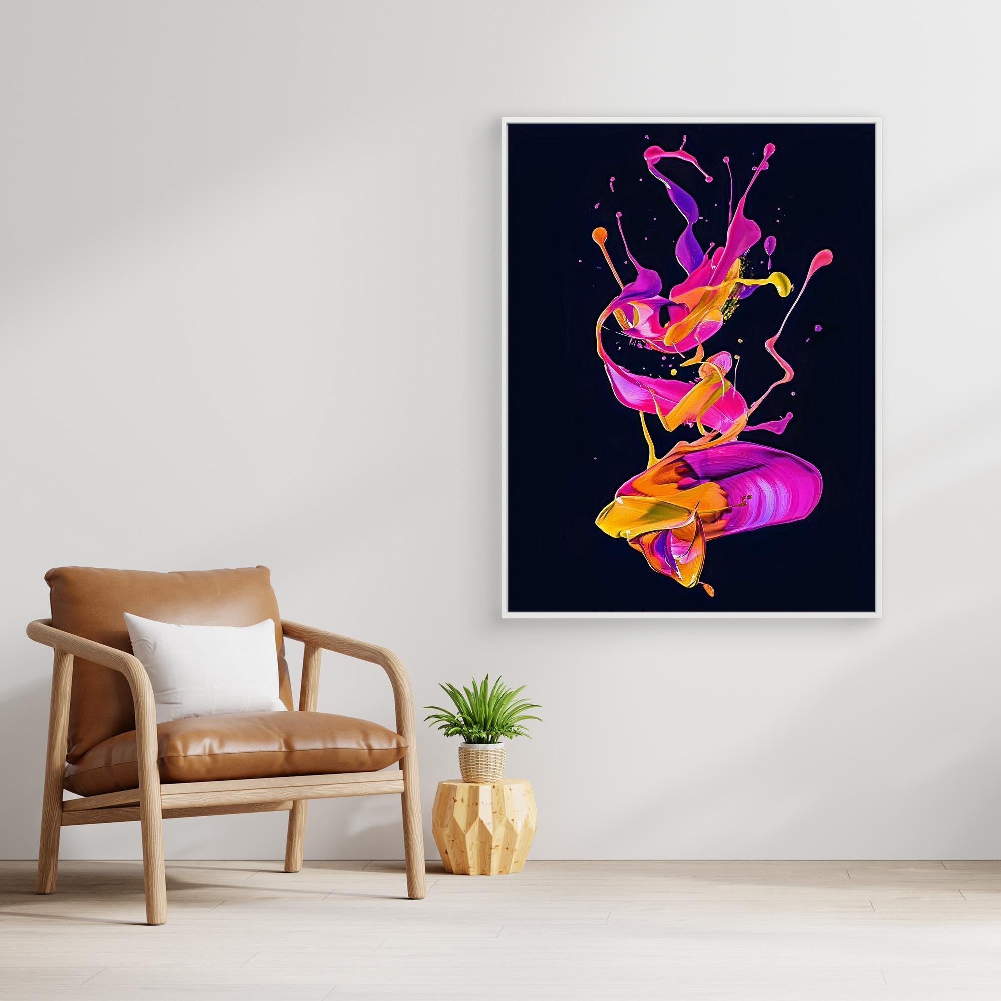 Canvas Print: "Electric Motion" - Vivid Abstract Paint Splash Wall Art modern abstract canvas wall art by Rossetti Art – luxury interior design artwork for living room, bedroom, office – Contemporary Art for Sale contemporary art piece Contemporary Canvas Art