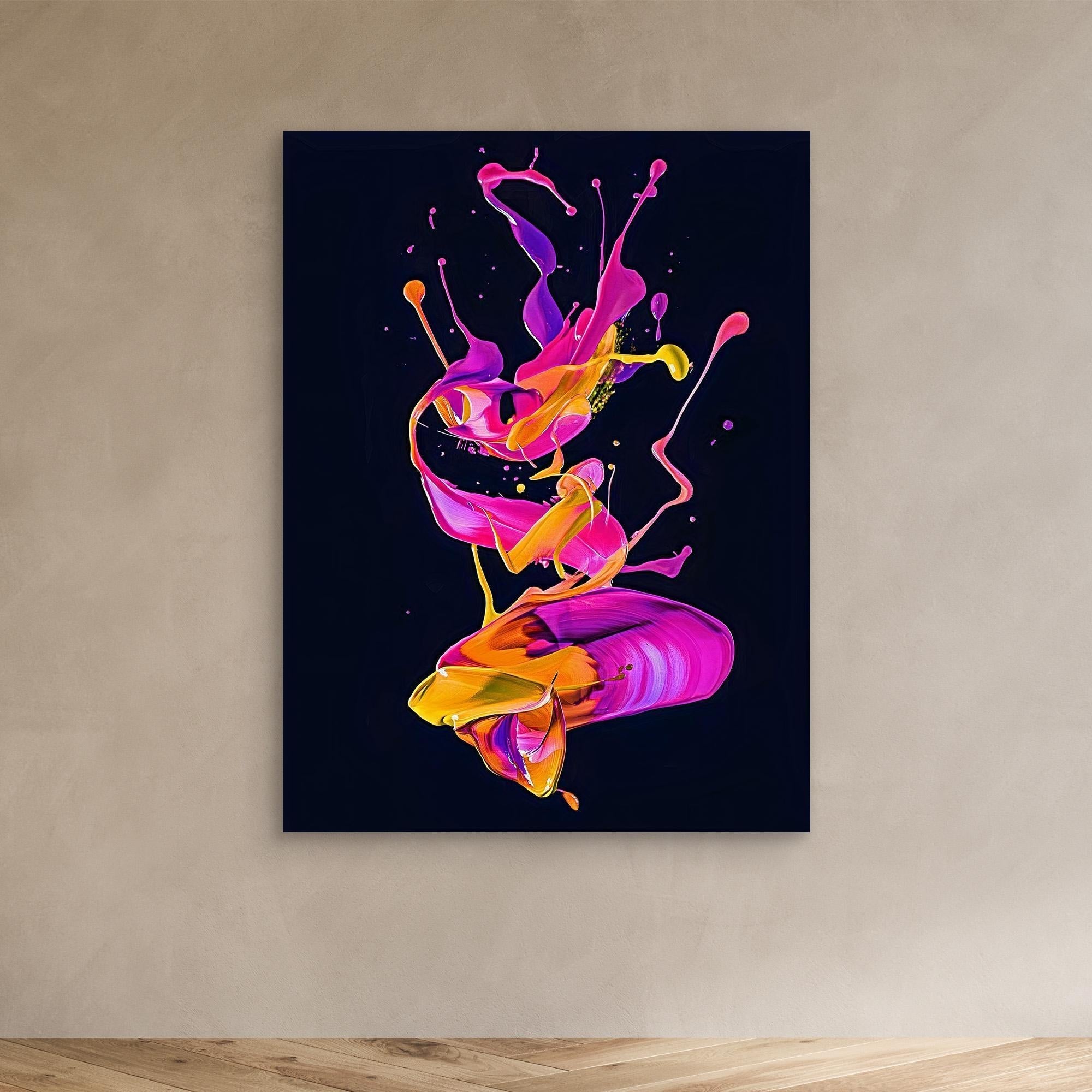 Canvas Print: "Electric Motion" - Vivid Abstract Paint Splash Wall Art modern abstract canvas wall art by Rossetti Art – luxury interior design artwork for living room, bedroom, office – Contemporary Art for Sale contemporary art piece Contemporary Canvas Art