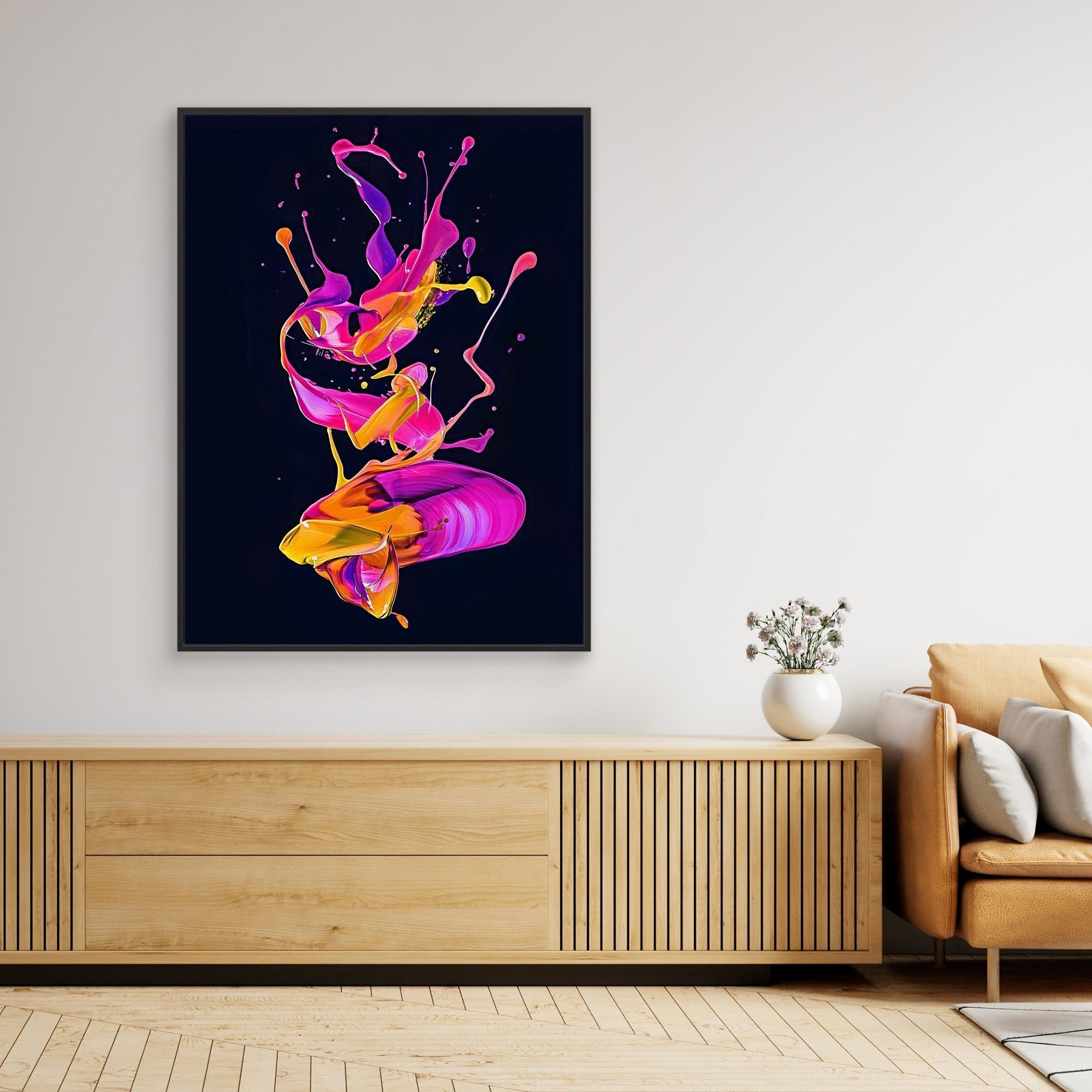 Canvas Print: "Electric Motion" - Vivid Abstract Paint Splash Wall Art modern abstract canvas wall art by Rossetti Art – luxury interior design artwork for living room, bedroom, office – Contemporary Art for Sale contemporary art piece Contemporary Canvas Art