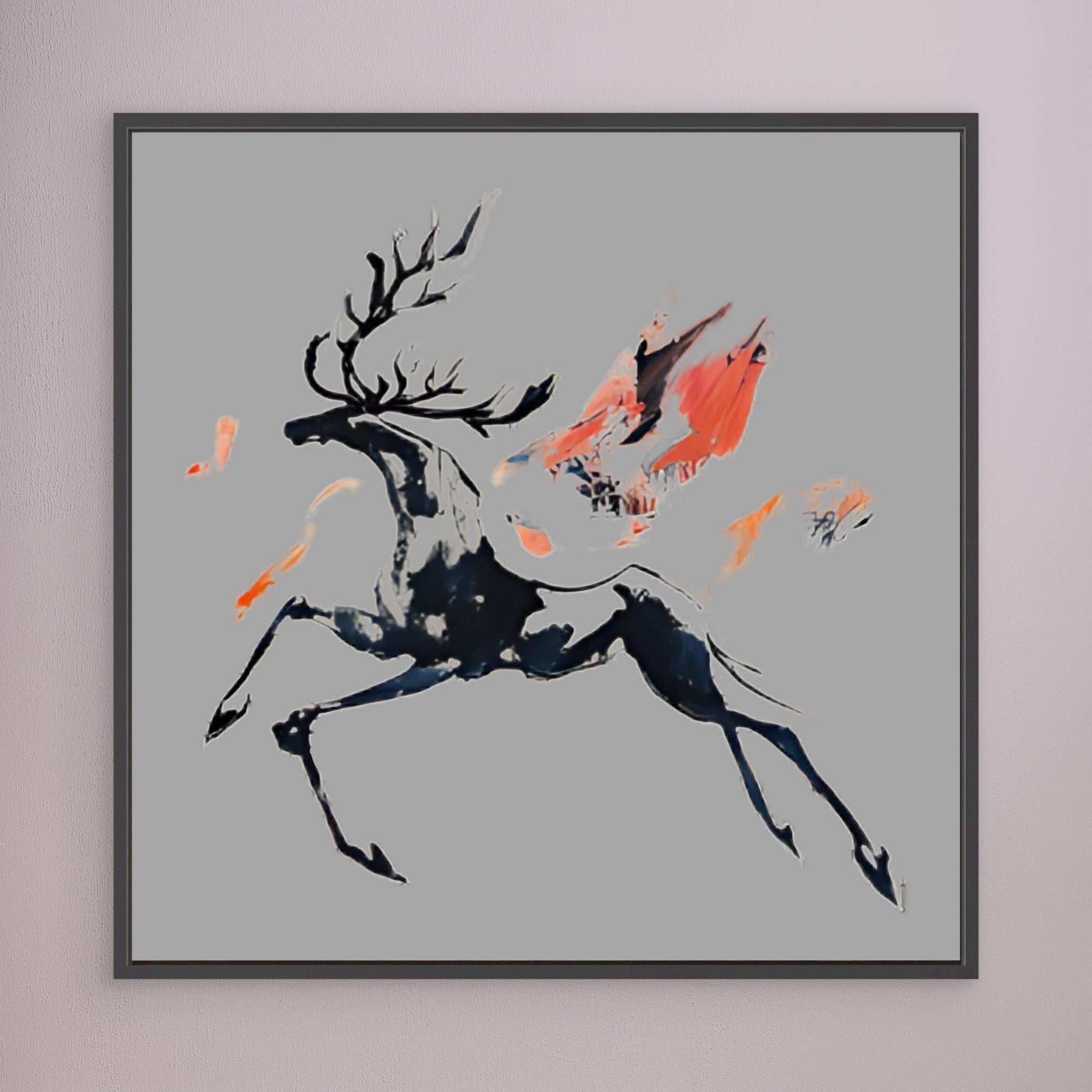 Canvas Print: Ember Stag in Motion – Deer Art Print modern abstract canvas wall art by Rossetti Art – luxury interior design artwork for living room, bedroom, office – Abstract Deer Print Fire Animal Painting Modern Wildlife Art