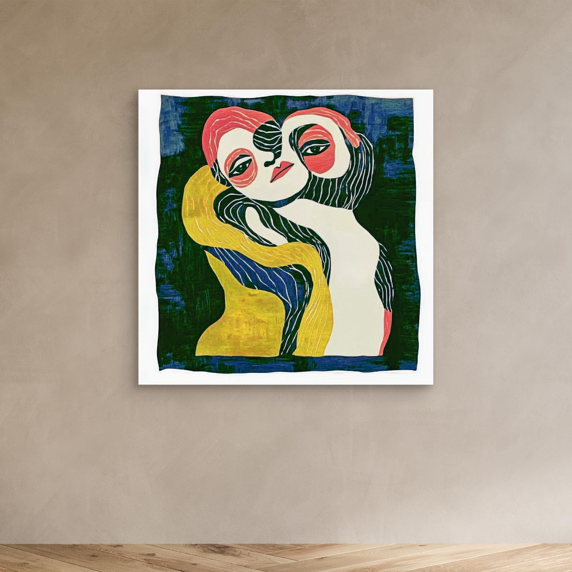 Canvas Print: Embrace of Souls – Abstract Figurative Art modern abstract canvas wall art by Rossetti Art – luxury interior design artwork for living room, bedroom, office – Abstract Figurative Art Contemporary Figurative Canvas Emotional Wall Art
