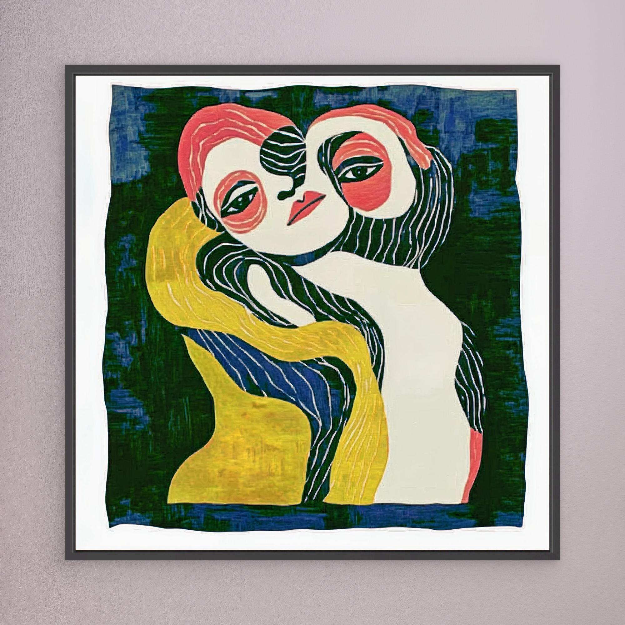 Canvas Print: Embrace of Souls – Abstract Figurative Art modern abstract canvas wall art by Rossetti Art – luxury interior design artwork for living room, bedroom, office – Abstract Figurative Art Contemporary Figurative Canvas Emotional Wall Art