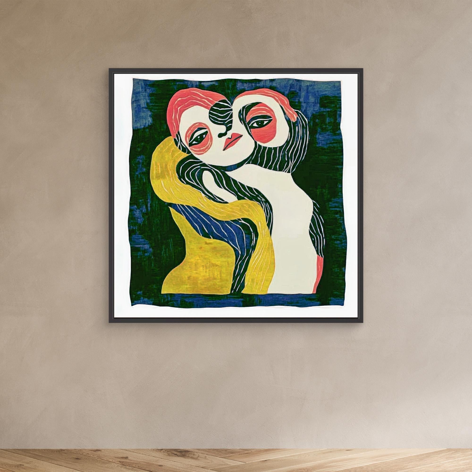 Canvas Print: Embrace of Souls – Abstract Figurative Art modern abstract canvas wall art by Rossetti Art – luxury interior design artwork for living room, bedroom, office – Abstract Figurative Art Contemporary Figurative Canvas Emotional Wall Art
