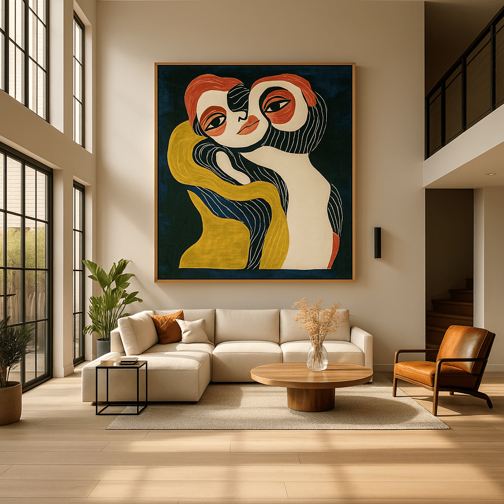 Canvas Print: Embrace of Souls – Abstract Figurative Art modern abstract canvas wall art by Rossetti Art – luxury interior design artwork for living room, bedroom, office – Abstract Figurative Art Contemporary Figurative Canvas Emotional Wall Art