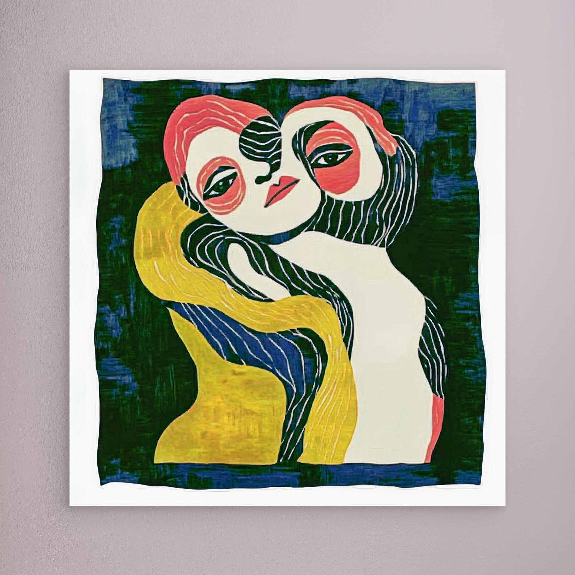 Canvas Print: Embrace of Souls – Abstract Figurative Art modern abstract canvas wall art by Rossetti Art – luxury interior design artwork for living room, bedroom, office – Abstract Figurative Art Contemporary Figurative Canvas Emotional Wall Art