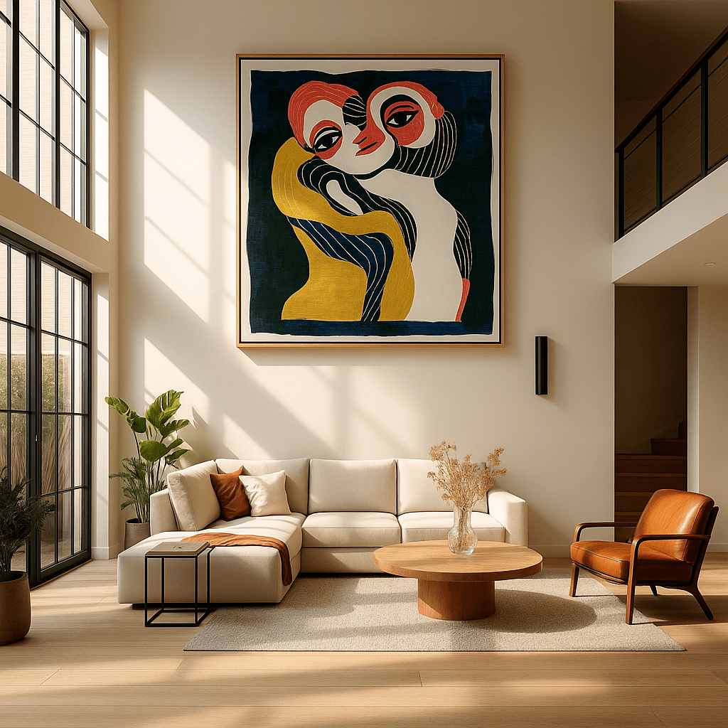 Canvas Print: Embrace of Souls – Abstract Figurative Art modern abstract canvas wall art by Rossetti Art – luxury interior design artwork for living room, bedroom, office – Abstract Figurative Art Contemporary Figurative Canvas Emotional Wall Art