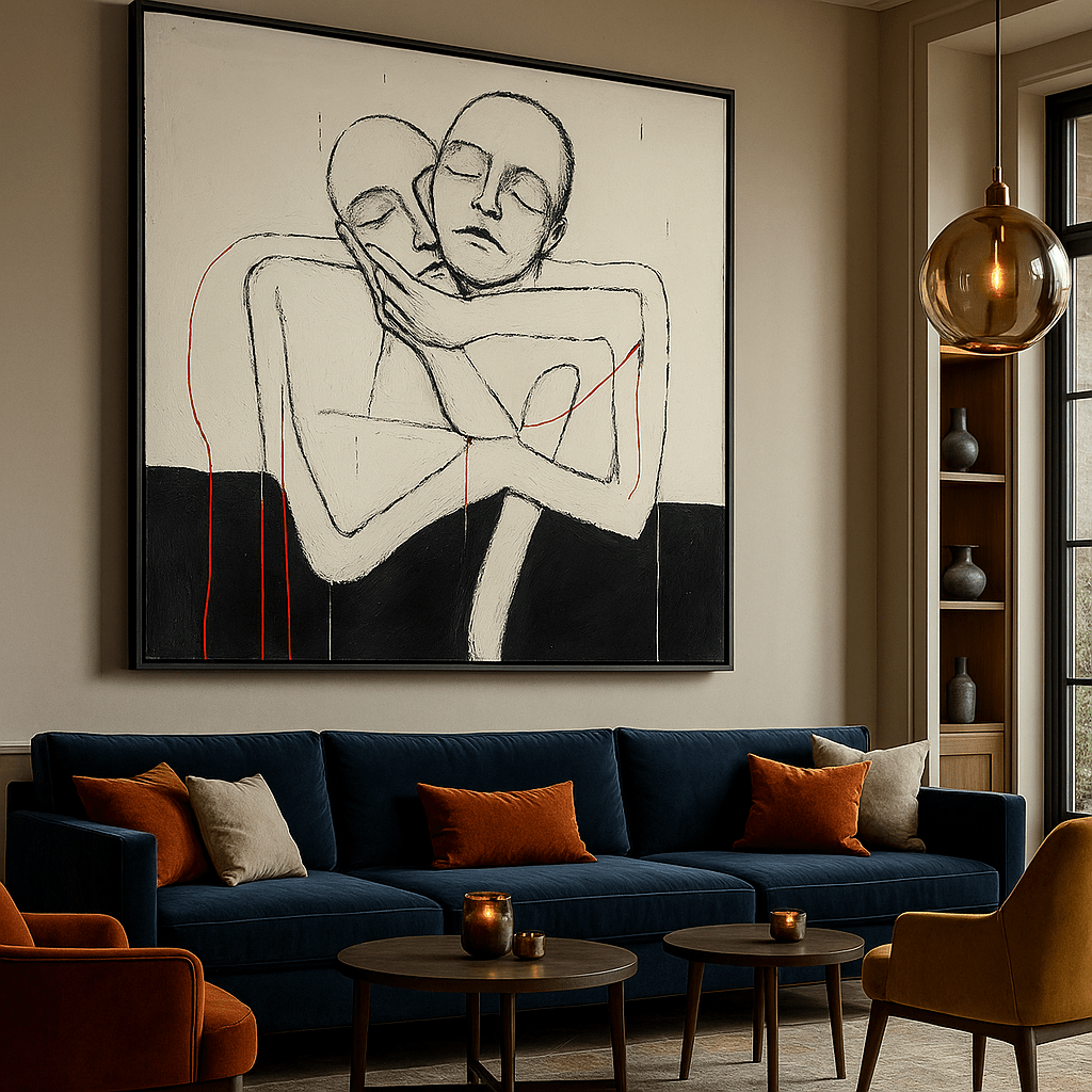 Canvas Print: "Embrace the Void" - Minimalist Figurative Wall Art modern abstract canvas wall art by Rossetti Art – luxury interior design artwork for living room, bedroom, office – black & white wall canvas Black And White Art Black and white artwork