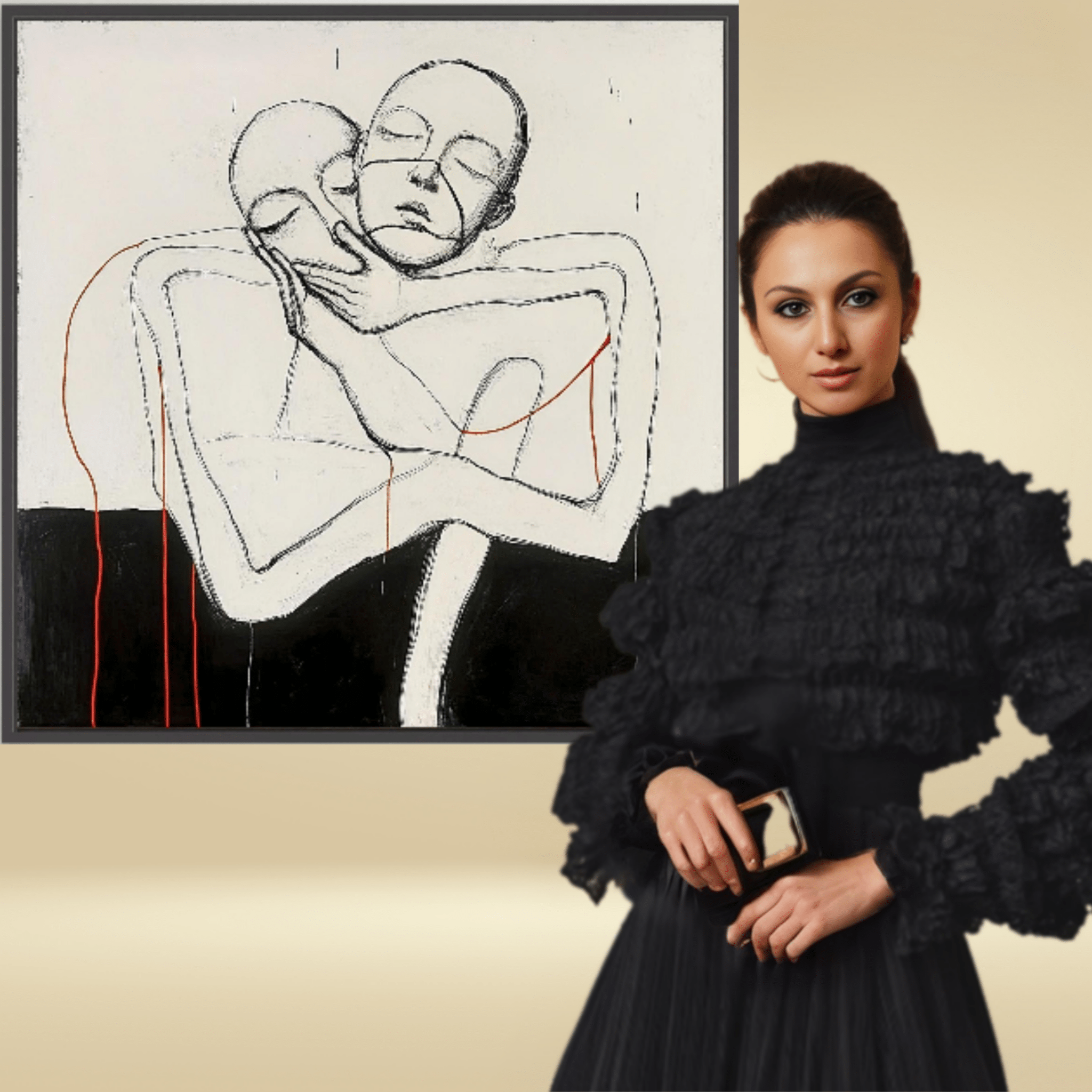 Canvas Print: "Embrace the Void" - Minimalist Figurative Wall Art modern abstract canvas wall art by Rossetti Art – luxury interior design artwork for living room, bedroom, office – black & white wall canvas Black And White Art Black and white artwork