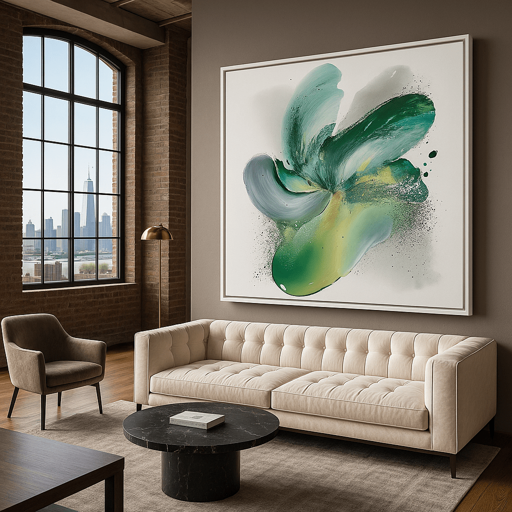 Canvas Print: Emerald Bloom – Abstract Fluid modern abstract canvas wall art by Rossetti Art – luxury interior design artwork for living room, bedroom, office – contemporary art piece Contemporary Canvas Art Contemporary canvas print