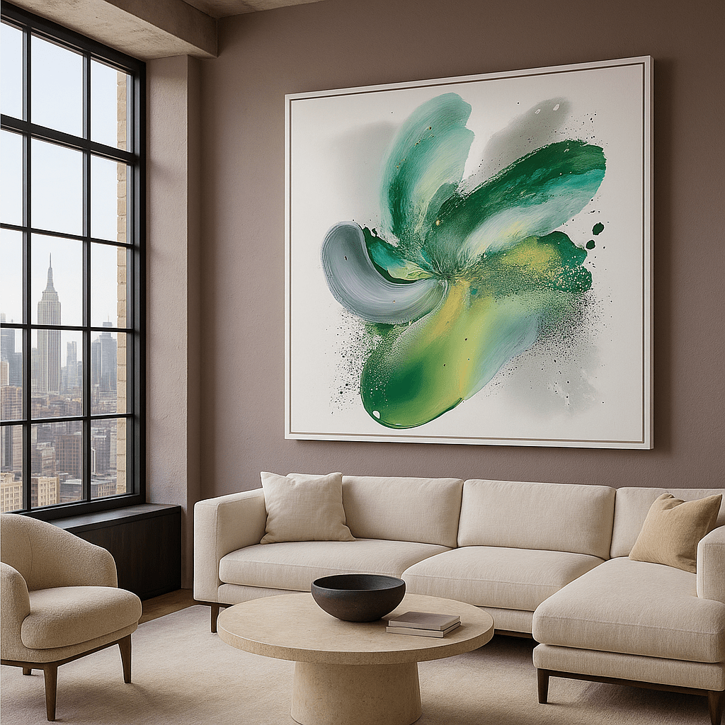 Canvas Print: Emerald Bloom – Abstract Fluid modern abstract canvas wall art by Rossetti Art – luxury interior design artwork for living room, bedroom, office – contemporary art piece Contemporary Canvas Art Contemporary canvas print