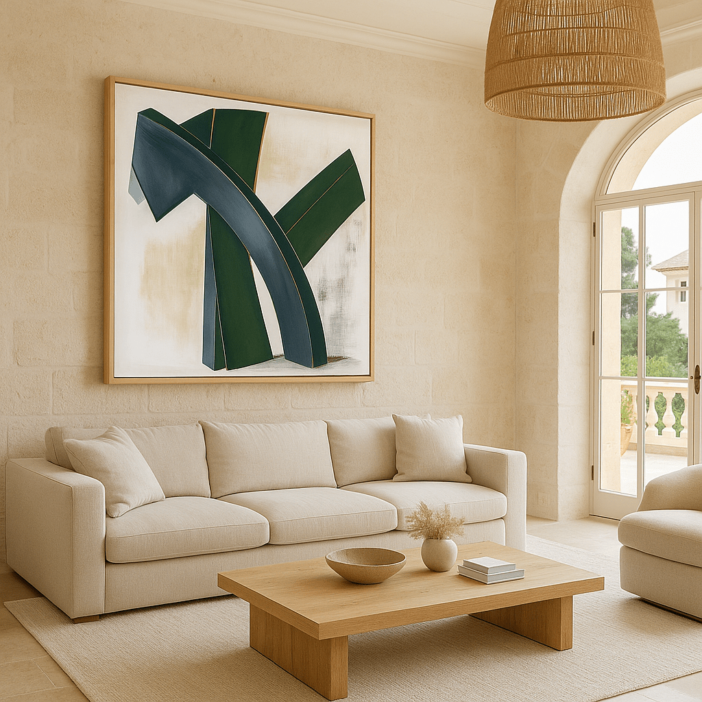 Canvas Print: Emerald Motion - Abstract Modern Wall Art modern abstract canvas wall art by Rossetti Art – luxury interior design artwork for living room, bedroom, office – abstract wall art bold statement artwork contemporary abstract painting